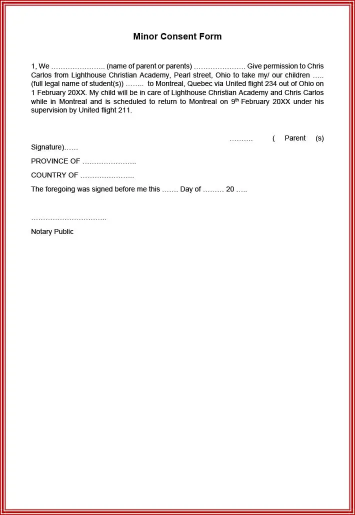 Notarized Sample Parental Consent Letter For Passport PDF Template