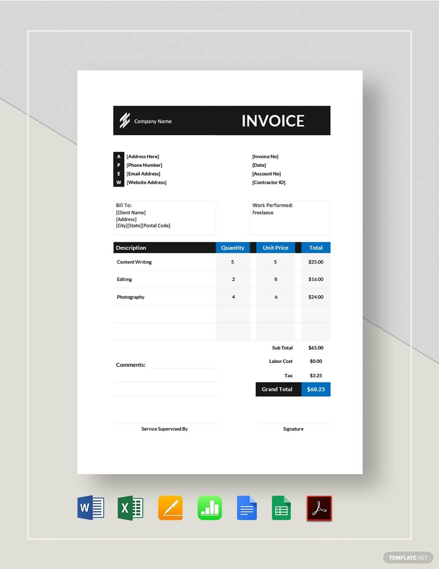 23 Free Contractor Invoice Template Fillable Word Excel Pdf